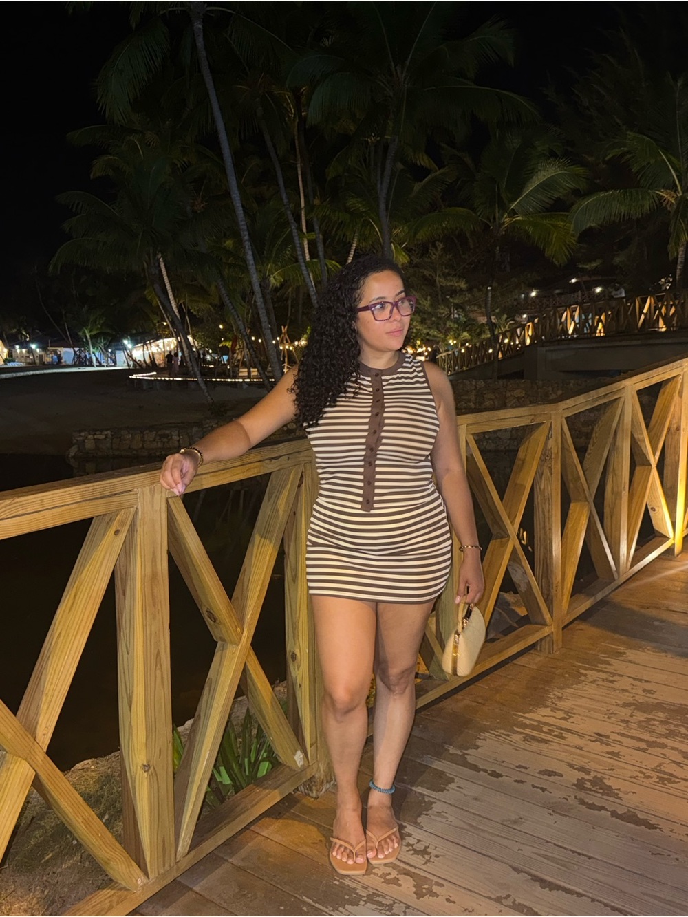 Sleeveless Brown & Cream Striped Bodycon Two Piece Top & Skort